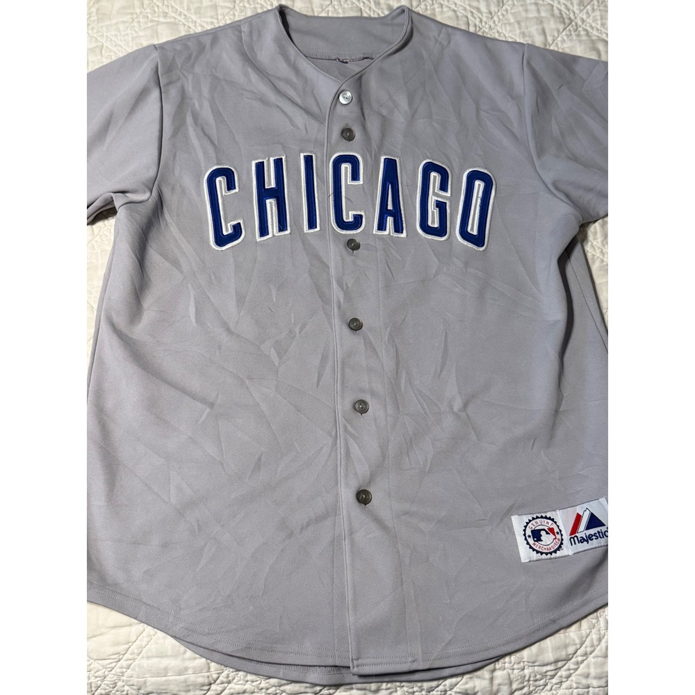 Majestic Chicago Cubs Baseball Jersey Mens Large Grey Mark Prior 22 Road MLB